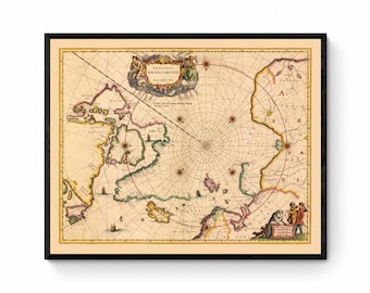 Arctic Region Map dated 1638 - Regiones SVB Polo Arctico - Antique Reproduction - Arctic Circle - North Pole - Available Framed