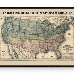 Bacon's Militärkarte der Vereinigten Staaten von 1862 - Forts und Befestigungen - Civil War - Antike Reproduktion - gerahmt erhältlich