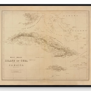 Kuba und Jamaika Landkarte - Antike Reproduktion - datiert 1857 - Westindischen Inseln - Karibik - Verfügbar mit Rahmen