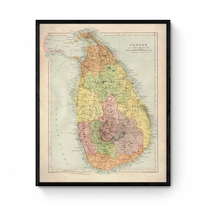 Island von Ceylon Karte aus dem Jahr 1906 - Antike Reproduktion - Sri Lanka - Vintage Wandkarte - Verfügbar gerahmt