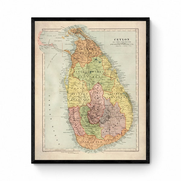 Island of Ceylon Map dated 1906 - Antique Reproduction - Sri Lanka - Vintage Wall Map - Available Framed