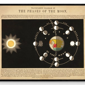 Fasen van de maanafdruk - Antieke reproductie - gedateerd 1846 - Astronomiediagram - Hemelkunst - Beschikbaar Ingelijst