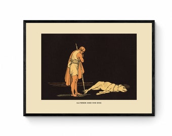 Ulysses and his Dog Print - Antique Reproduction - Ulysses - Greece - Classics - Retro Decor - Available Framed