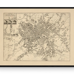 Manchester & Salford met de recente verbeteringen, 1825 - Antieke reproductiekaart - Stadsplan - Engeland - Beschikbaar ingelijst