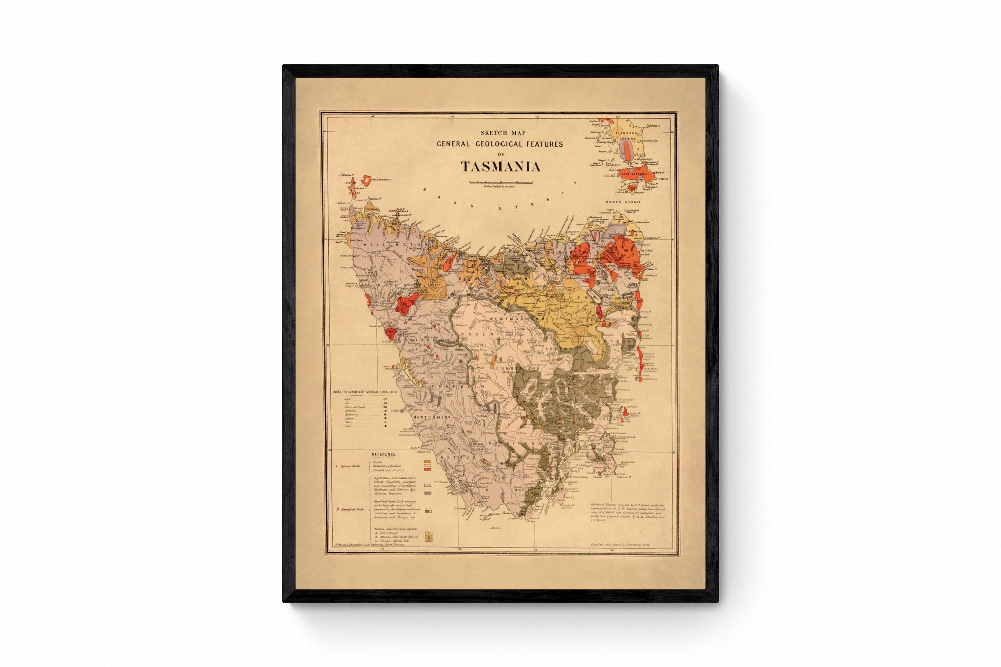 Carte De Tasmanie – Poster Mural Australie – A3, A2, A1 – Papier Art – The Little Printery