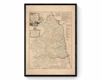 Northumberland Map dated 1760 divided into the wards - Antique Reproduction - Thomas Kitchin - Detailed County Map - Available Framed