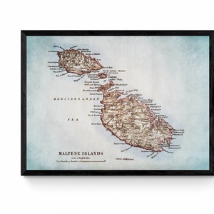 Malta kaart - antieke reproductie - de Maltese eilanden - beschikbaar ingelijst