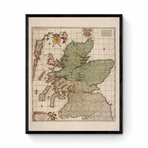Scotia Regnum - carte ancienne de l'Écosse - datée d'environ 1715 - Atlas Maior - reproduction antique - disponible encadrée