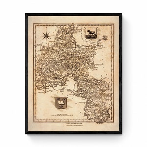 Carte du comté d’Oxfordshire en 1821 - Reproduction ancienne - Angleterre - Carte du comté du Royaume-Uni - Disponible encadrée