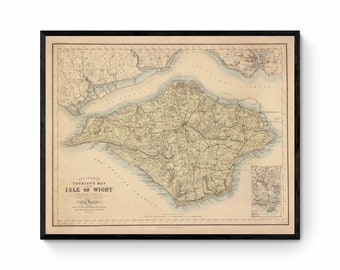 Isle of Wight Map dated c.1870 - Antique Reproduction - Unusual Map - Hampshire - Available Framed