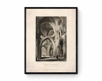 Wells Cathedral Interior - Antique Reproduction - Wells, Somerset - Architecture - Available Framed