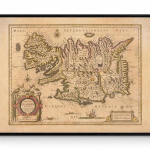 Carte de l'Islande datée de 1645 - carte latine antique - reproduction antique - disponible encadrée