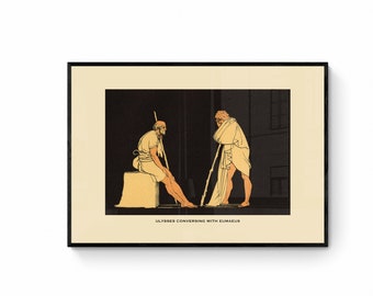 Ulysses conversing with Eumaeus Print - Antique Reproduction - Ulysses - Greece - Classics - Retro Decor - Available Framed