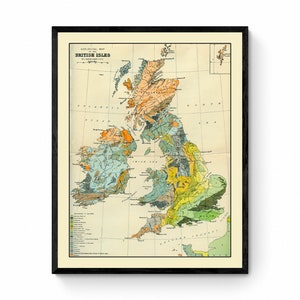 Geologische kaart van de Britse eilanden kaart - antieke reproductie - geologische kaart - kaart van Groot-Brittannië - Ierland - beschikbaar ingelijst