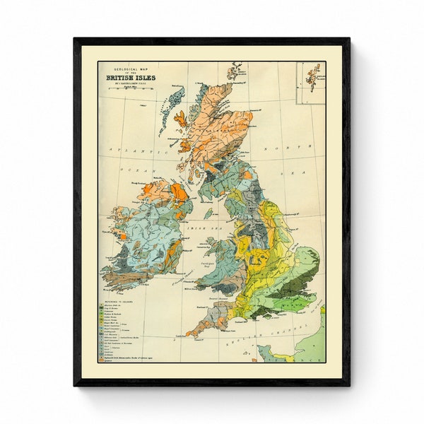Geological Map of the British Isles Map - Antique Reproduction - Geology Map - Britain Map - Ireland - Available Framed