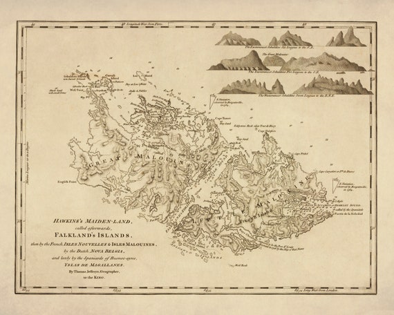 フォークランド諸島地図 1764年 - アンティーク複製 - ホーキンス