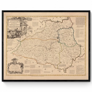 Durham Karte datiert 1775 - Antike Reproduktion - Emanuel Bowen - Detaillierte County Karte - Erhältlich gerahmt
