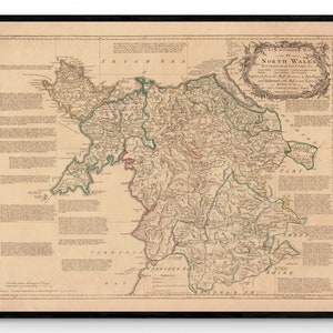 Nordwales Karte von 1750 - Antike Reproduktion - Emanuel Bowen - Detaillierte Karte - gerahmt erhältlich