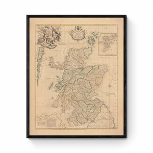 Scotland Map (North Britain) dated 1745 - Antique Reproduction - Emanuel Bowen - Detailed Map - Available Framed