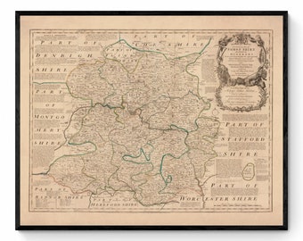 Shropshire Map dated 1760 - Antique Reproduction - Emanuel Bowen - Detailed County Map - Available Framed