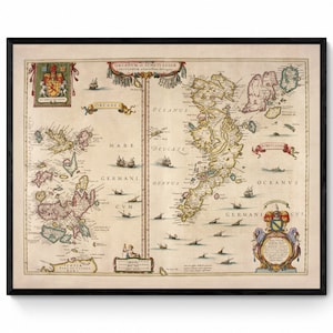 Carte des îles Orcades et Shetland datée de 1654 – Reproduction antique – Écosse – Disponible encadrée
