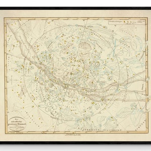 Nördlicher Sternenhimmel - datiert 1840 - Antike Reproduktion - Sternenkarte - Konstellation - Astronomie - Himmlische Kunst - Wanddekor