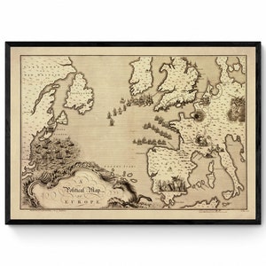 Politische Karte von Europa aus dem Jahr 1746 - Antike Reproduktion - Kartographie - gerahmt erhältlich