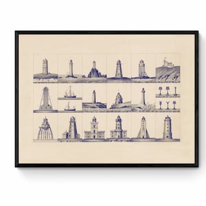 Lighthouse Antique Art Reproduction - Wall Decor - Nautical Decor - Available Framed