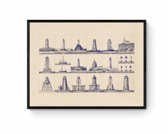 Lighthouse Antique Art Reproduction - Wall Decor - Nautical Decor - Available Framed