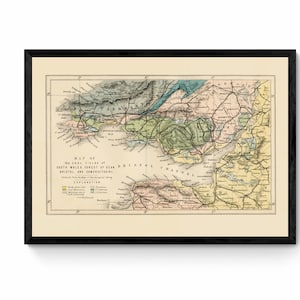 Mapa złóż węgla w południowej Walii, Forest of Dean, Bristol i Somersetshire, antyczna reprodukcja - mapa górnicza - dostępna w ramie