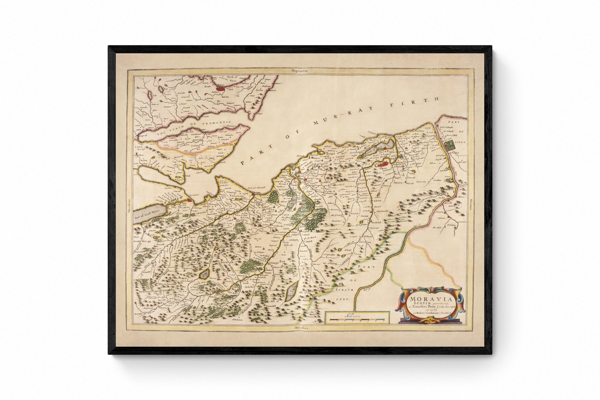 Moray and Nairn (Moravia) Map dated 1654 - Antique Reproduction - Scotland - Available Framed