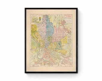 Madrid City Plan - dated 1934 - Spain - Antique Reproduction Map - Available Framed