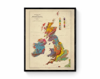 Geological Map of the British Islands Map - Antique Reproduction - Geology Map - Britain Map - Ireland - Available Framed