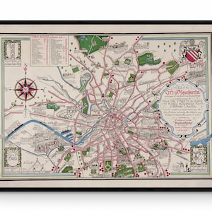 Manchester Pictorial Map datd 1926 Antike Reproduktion - Stadtplan - England - Gerahmt erhältlich