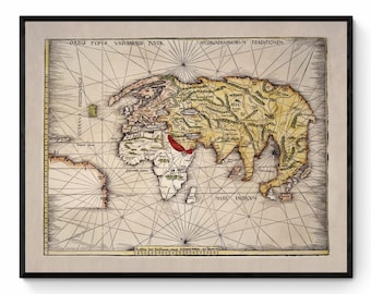 Ptolemy Map of the World in 1513 - Antique Reproduction Map - Geography - Available Framed