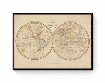 1923年 世界半球オリジナルアンティーク地図 - マウント・マット加工