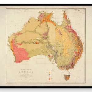 Geological Map of Australia - Dated 1875 - Antique Reproduction - Geology Map - Available Framed