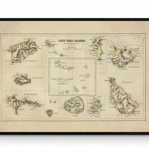 Kaapverdische Kaart - Antieke Reproductie - Cabo Verde - Antiek uit 1871 - Kaapverdische Eilanden Archipel - Beschikbaar Ingelijst