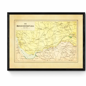 Map of the Manchester Ship Canal - Antique Reproduction - Unusual Wall Map - Available Framed