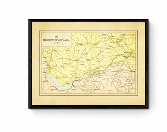 Map of the Manchester Ship Canal - Antique Reproduction - Unusual Wall Map - Available Framed