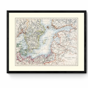Ostsee Karte - Antike Reproduktion - Estland - Lettland - Litauen - Finnland - Schweden - Polen - Dänemark - Gerahmt erhältlich