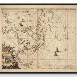 Südostasien Ostindien Antike Karte - datiert 1675 - Borneo - Malaysia - Indonesien - Thailand - Antike Reproduktion - gerahmt erhältlich