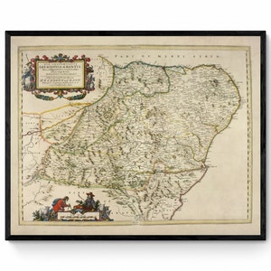 Carte de l'Aberdeenshire et du Banffshire datée de 1654 - Reproduction antique - Aberdeen - Banff - Écosse - Disponible encadrée