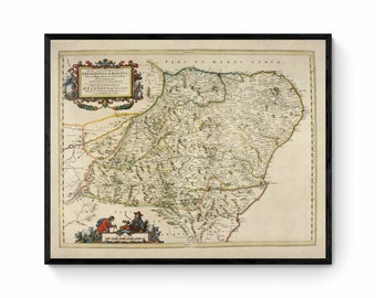 Aberdeenshire and Banffshire Map dated 1654 - Antique Reproduction - Aberdeen - Banff - Scotland - Available Framed