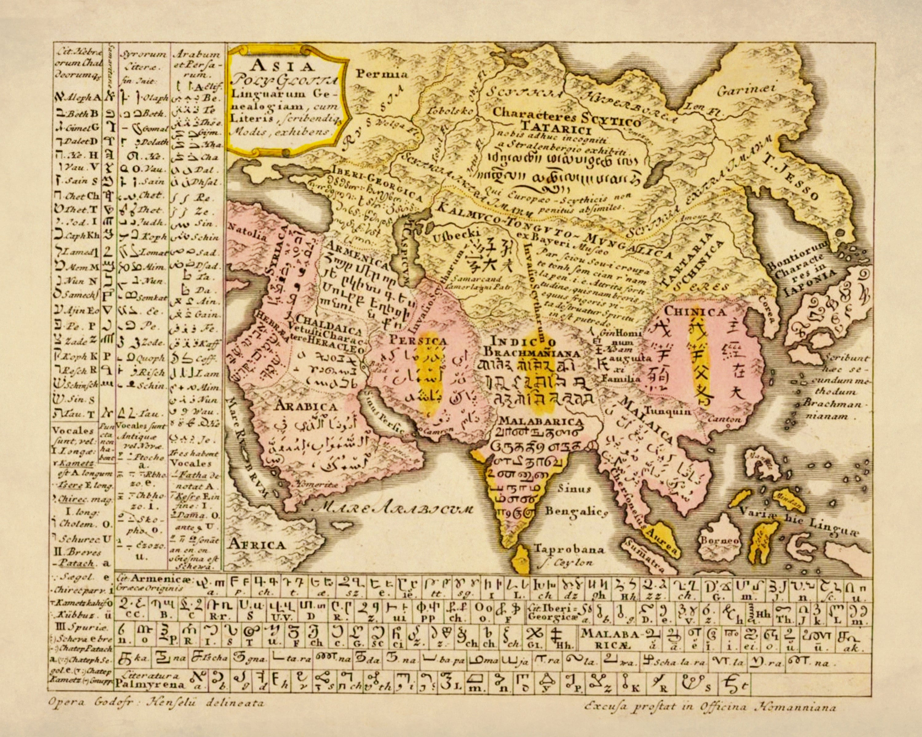 Asia Language Map Dated 1746 - Distribution of Asian Languages
