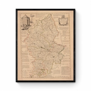 Mapa de Staffordshire fechado en 1760 - Reproducción antigua - Emanuel Bowen - Mapa detallado del condado - Disponible enmarcado