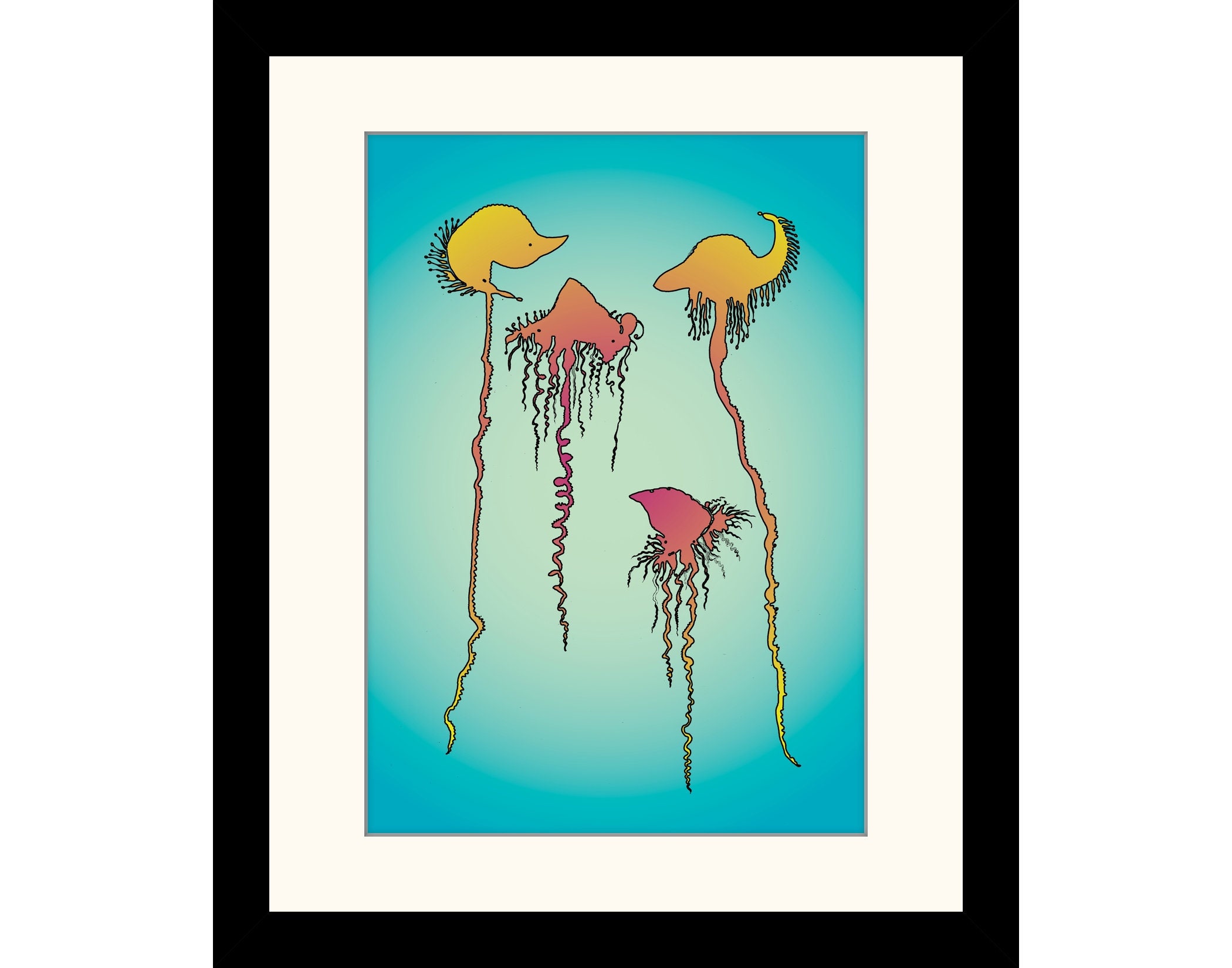 Medusa Available Framed Ocean Wildlife Cartoon Nautical Decor Antique Art Reproduction Wall Decor Jellyfish
