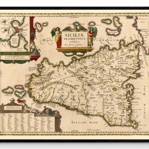 Mapa da Sicília datado de c.1600-1699 - Itália - Abraham Ortelius - Reprodução antiga - Disponível emoldurado