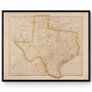 Bundesstaat Texas Karte aus dem Jahr 1857 - Antike Reproduktion - Verfügbar gerahmt