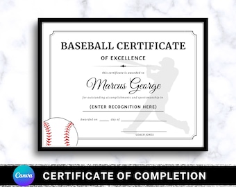 Editable Baseball Award Certificate: Team Party Printable (Canva Template)